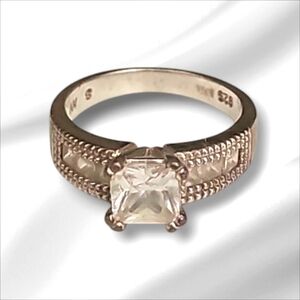 Ring Silver Square Solitaire & accent Stones Cubic Zirconia Sterling 925 Size 8